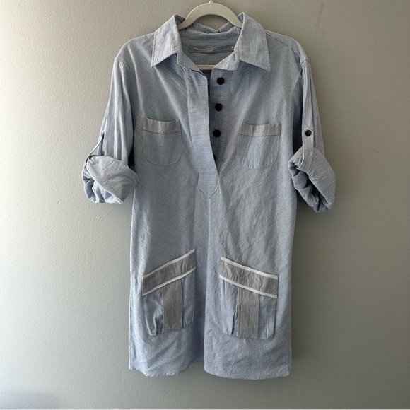 Anthropologie Dallin Chase (6) 100% Cotton Oxford Shirting in Blue, White, Gray - Picture 5 of 10